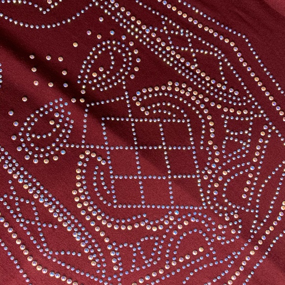 Burgundy Rhinestone Studded Mock Neck Dress. - Picture 2 of 7